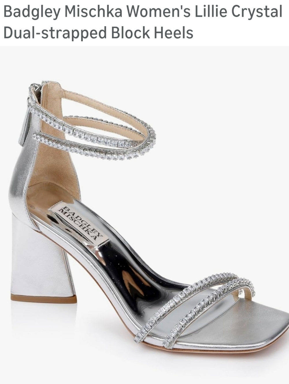 Badgley Mischka Silver Crystal-Strap Block Heel Sandals